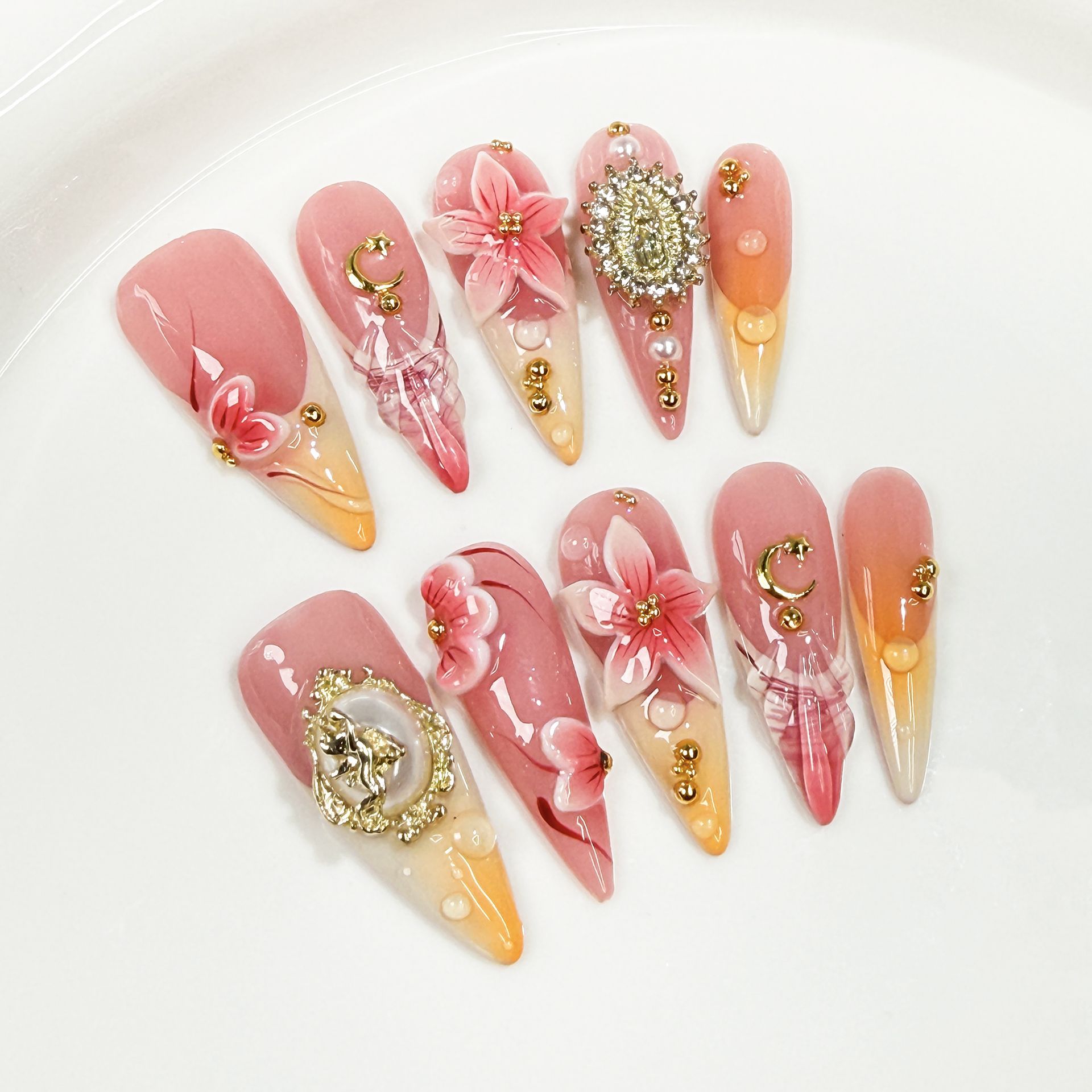 10Pcs Kuku Palsu Desain Bunga  - Pressed Flower Art ulasan dan harga
